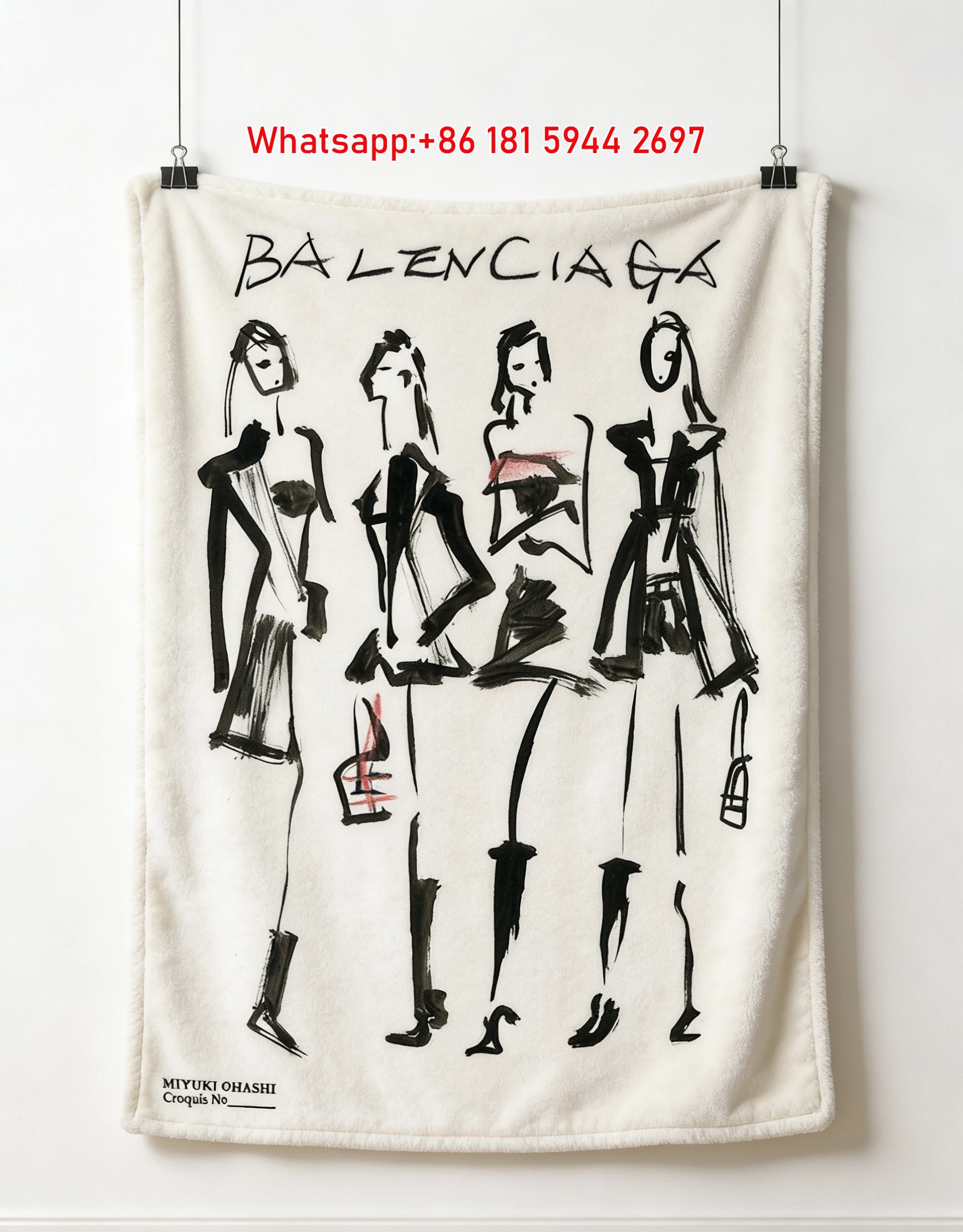 Balenciaga Brushstroke Fashion Sketch Flannel Throw Blanket for Sofa Wall Decor BA124